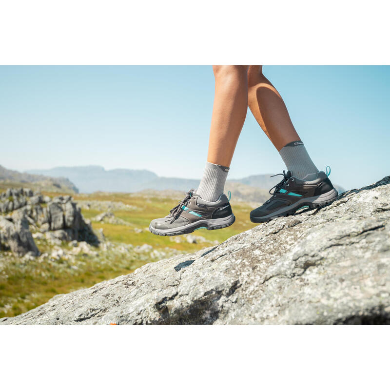 Waterdichte bergwandelschoenen voor dames MH100 grijs blauw