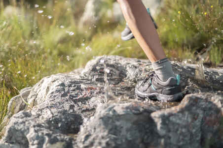 Women’s Waterproof Mountain Walking Shoes - MH100 - Grey/Blue