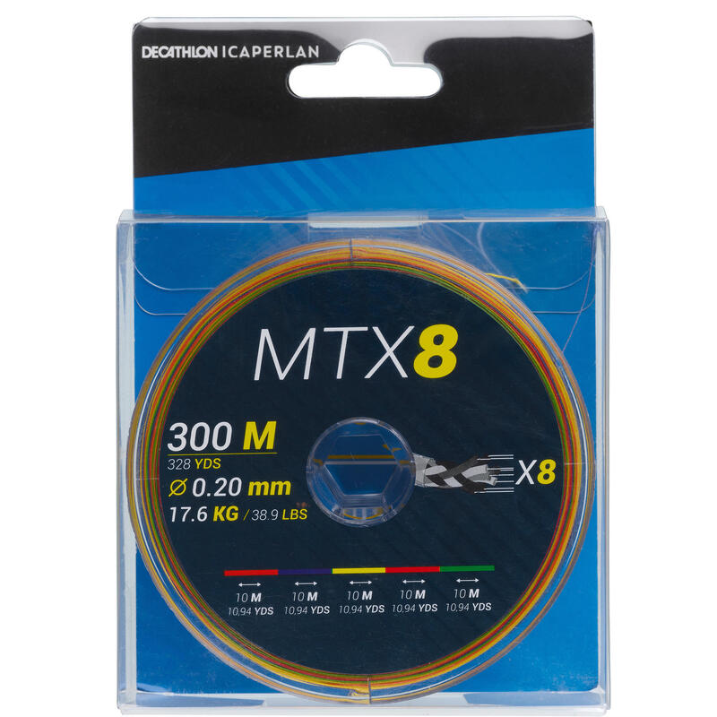 Multifilamento 8 secções MTX8 MULTICOLOR 300 M 20/100 para pesca no mar