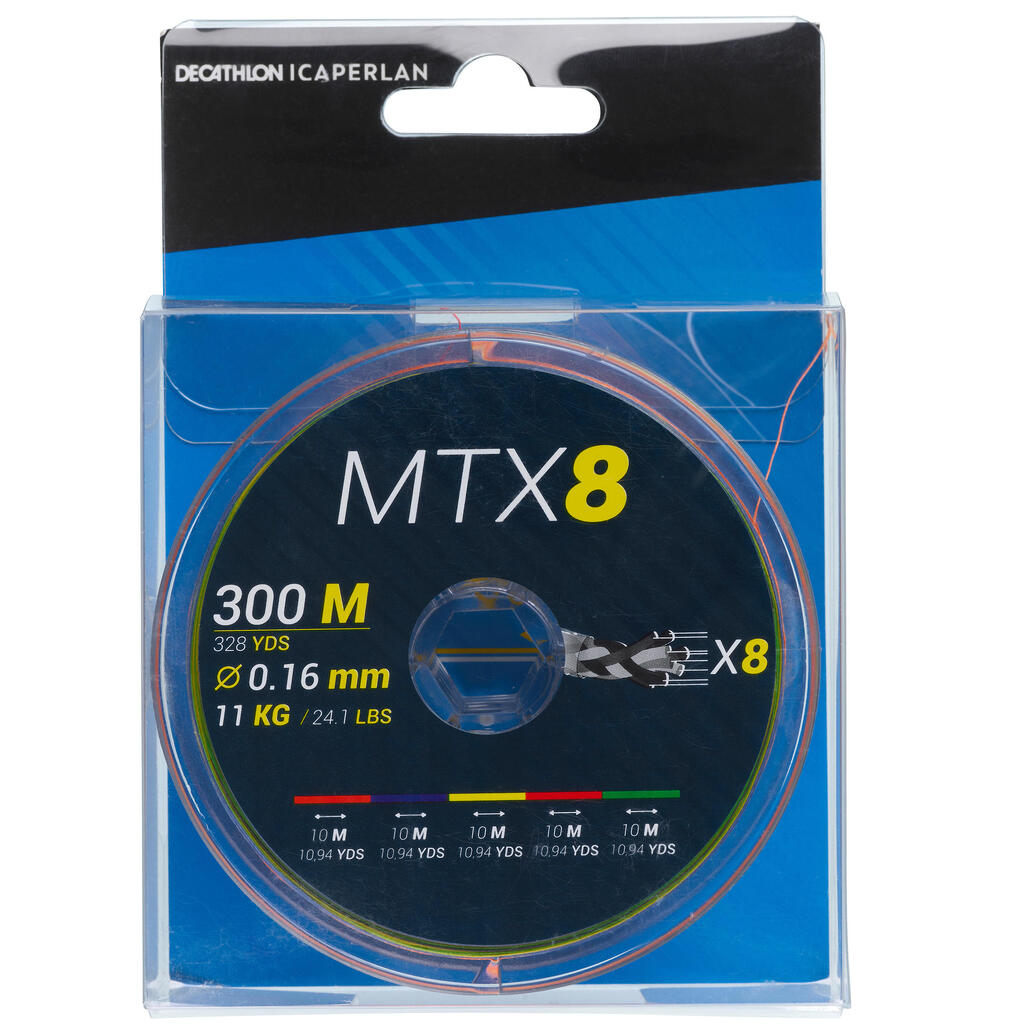 Tresse 8 brins MTX8 MULTICOLORE 300M 16/100 pêche en mer