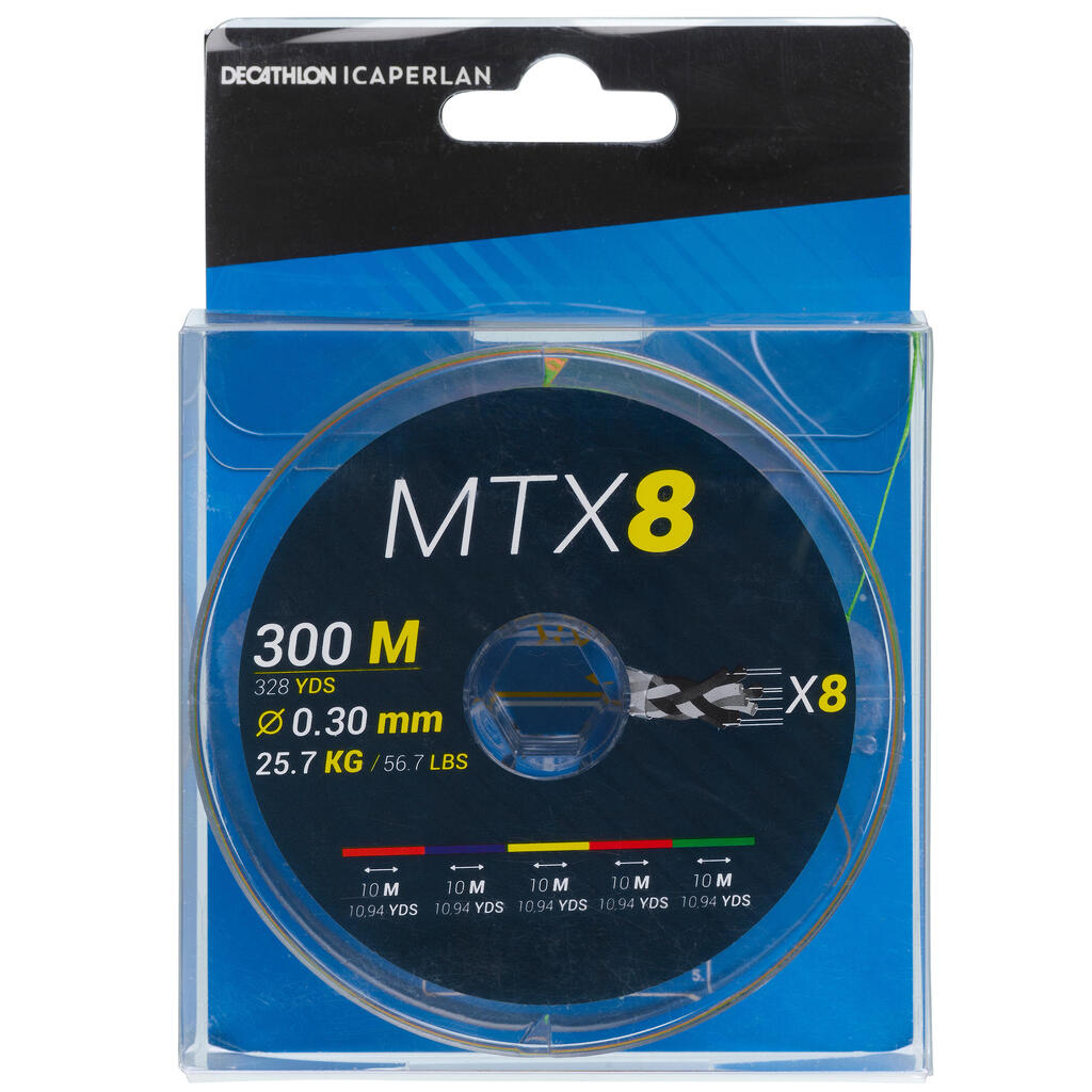 Angelschnur geflochten Meeresangeln MTX8 Multicolor 300 m 0,30 mm 