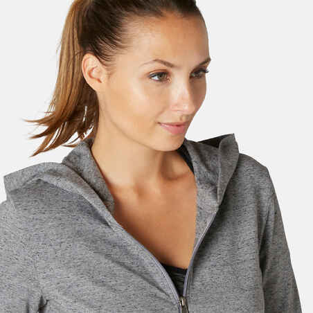 Women's Zip-Up Fitness Hoodie 500 - Grey