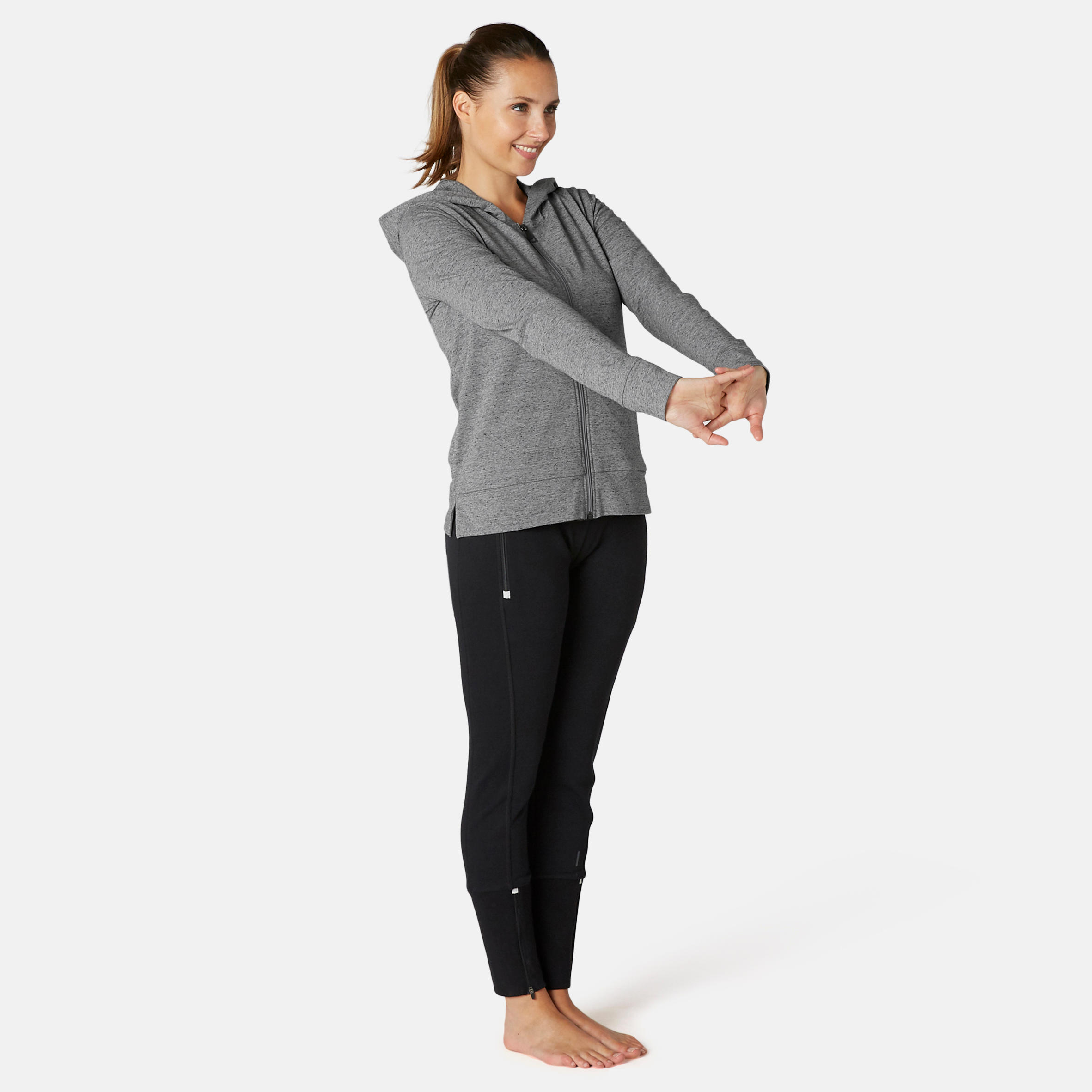 Women Cotton Blend Gym Jacket Hoodie 100 - Grey - DecathlonB2B