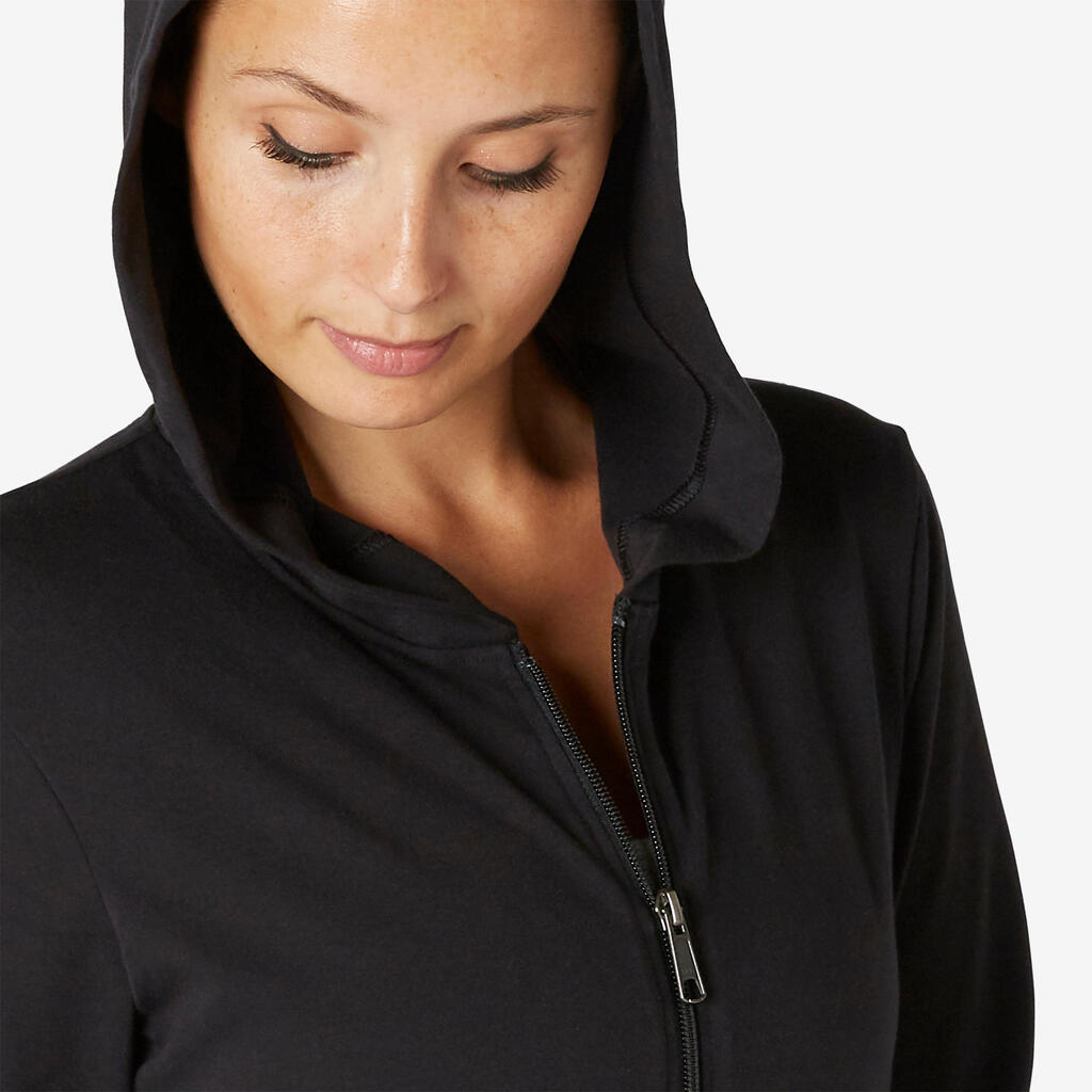 Sweat zippé à capuche Fitness femme - 500 Noir