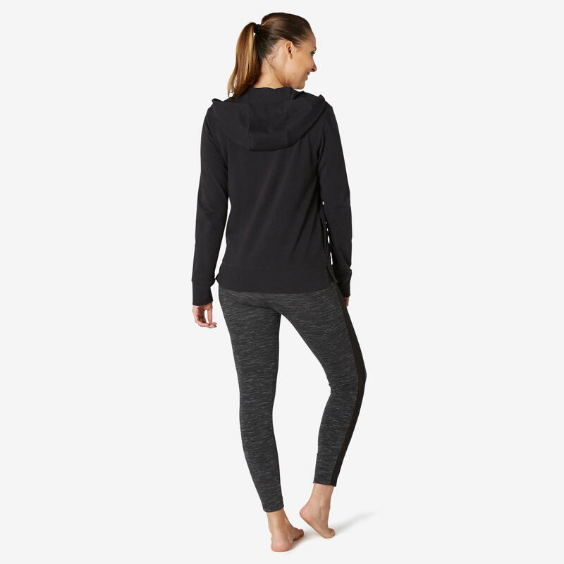 Sweat zippé à capuche Fitness femme - 500 Noir