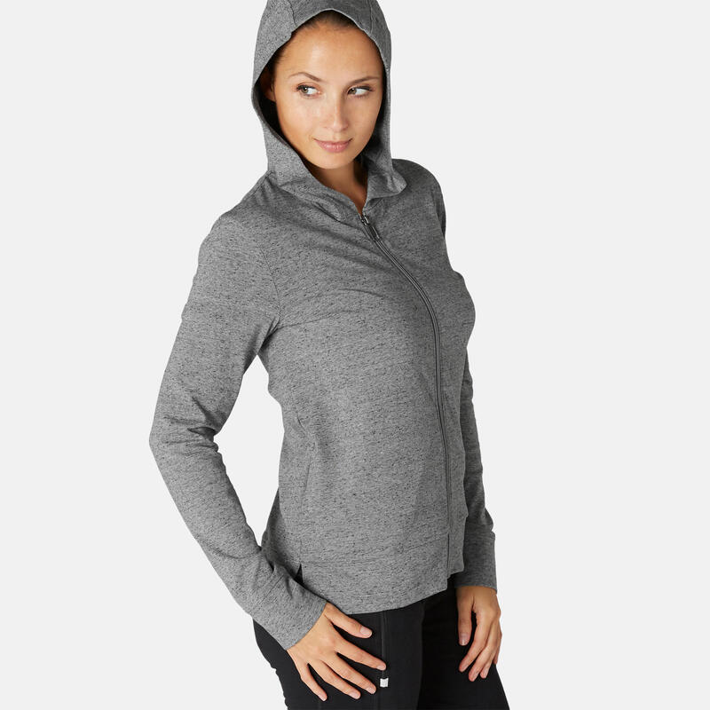 Sudadera chaqueta fitness con cremallera Mujer Domyos 500 gris