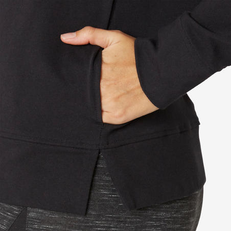Sudadera con cierre cuello redondo recta - para mujer con bolsillo - 500 - color negro 