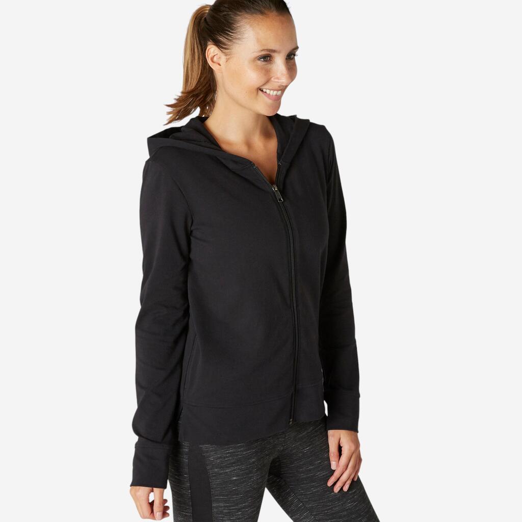 Sweat zippé à capuche Fitness femme - 500 Noir