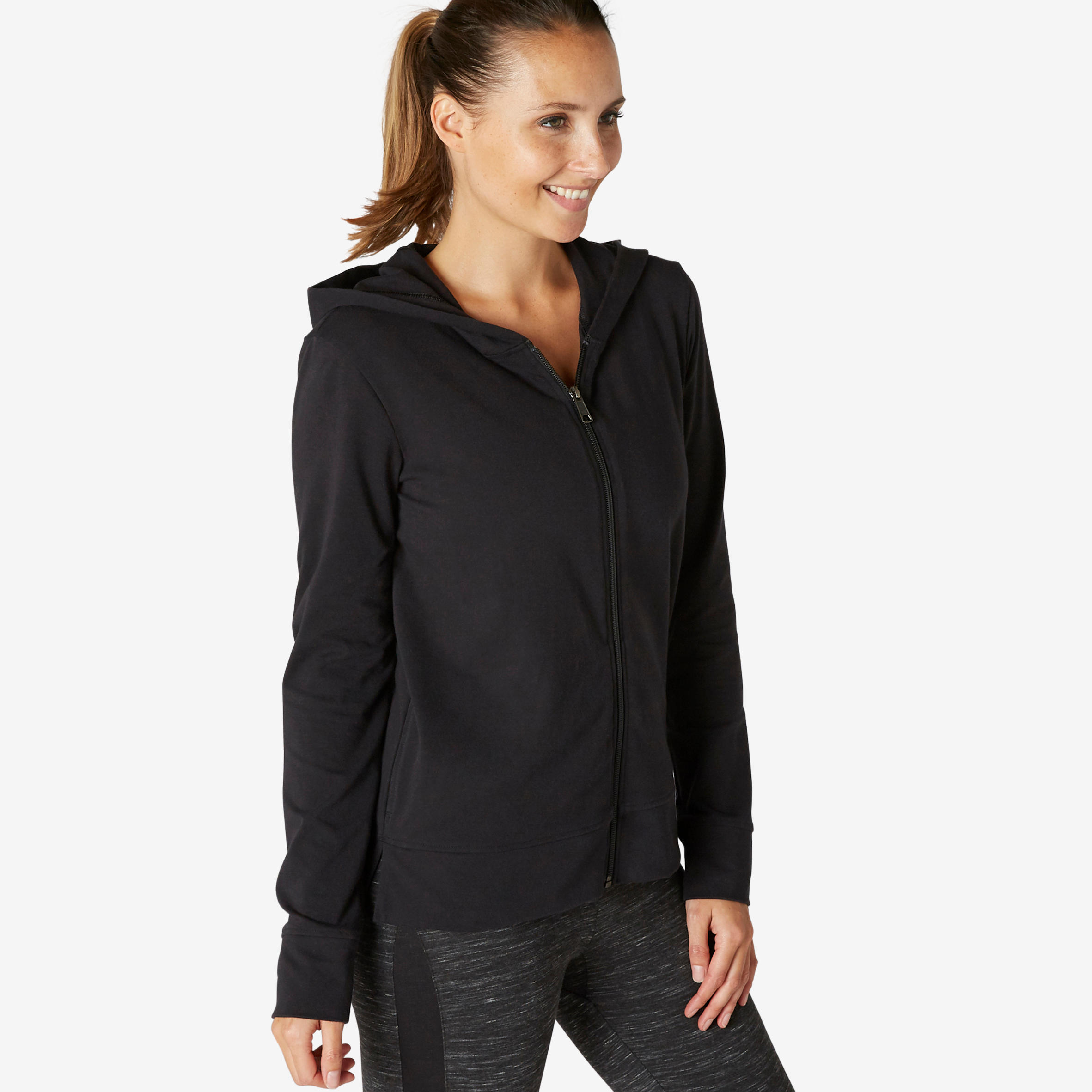 Women Sweatshirt Jacket With Hoodie For Gym 100-Black