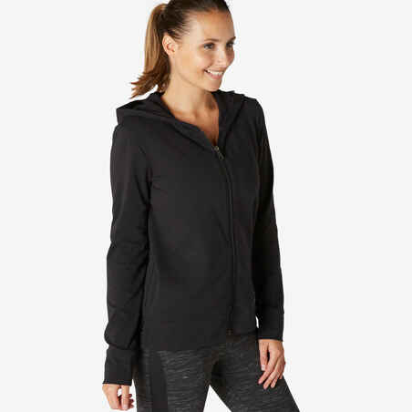 Women's Zip-Up Fitness Hoodie 500 - Black