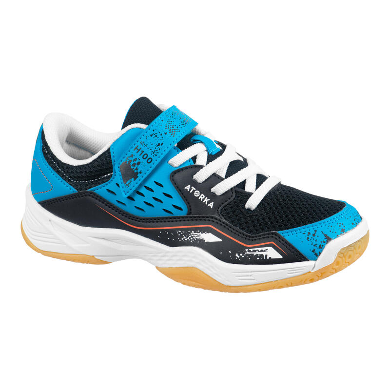 Chaussures de handball enfant H100 avec scratch bleu/noir