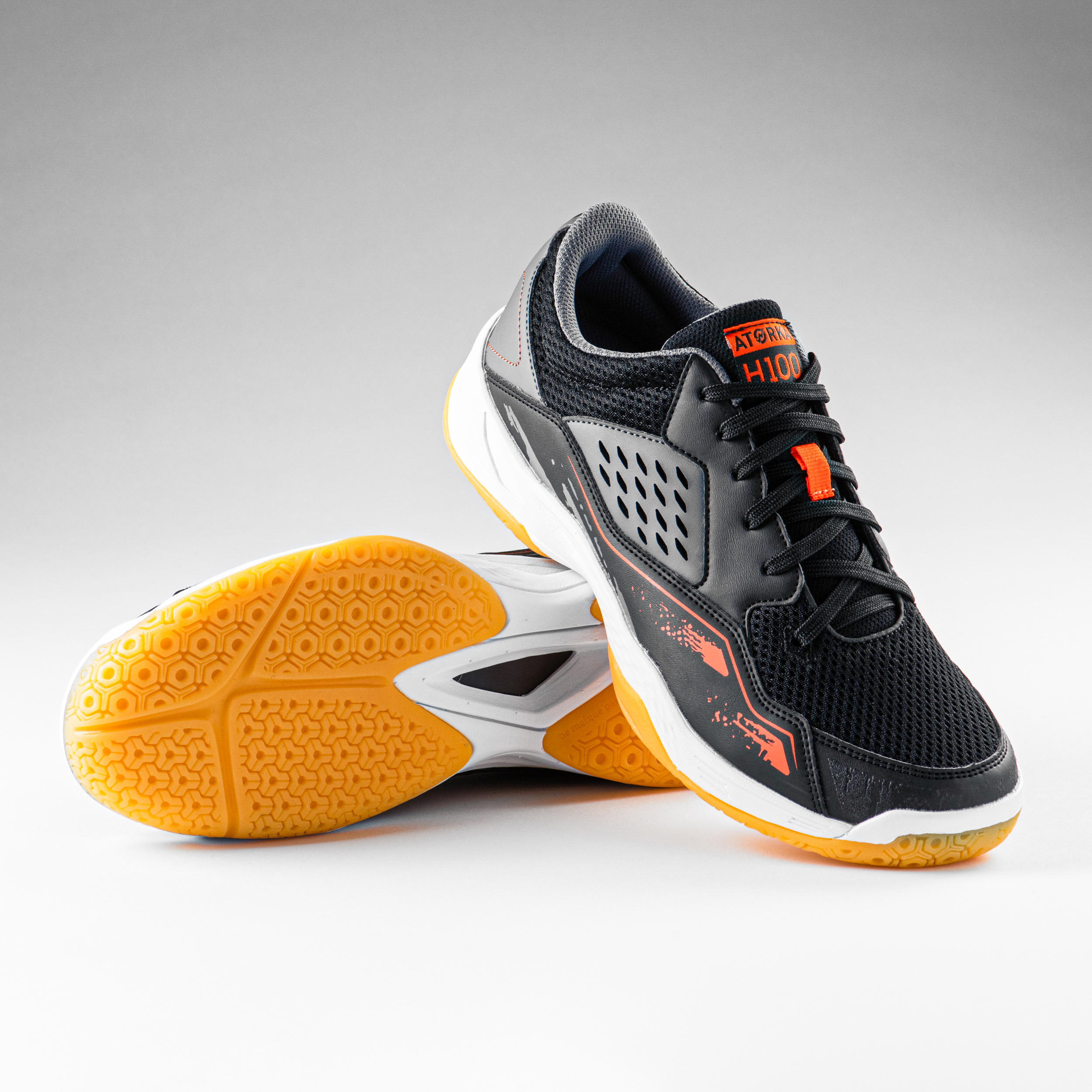 Men's Handball Shoes H100 - Grey/Black/Orange 6/8