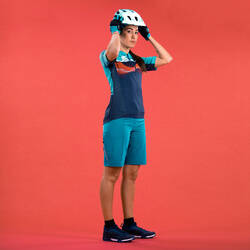 Women's Short-Sleeved Mountain Bike Jersey ST 500 - Turquoise/Navy