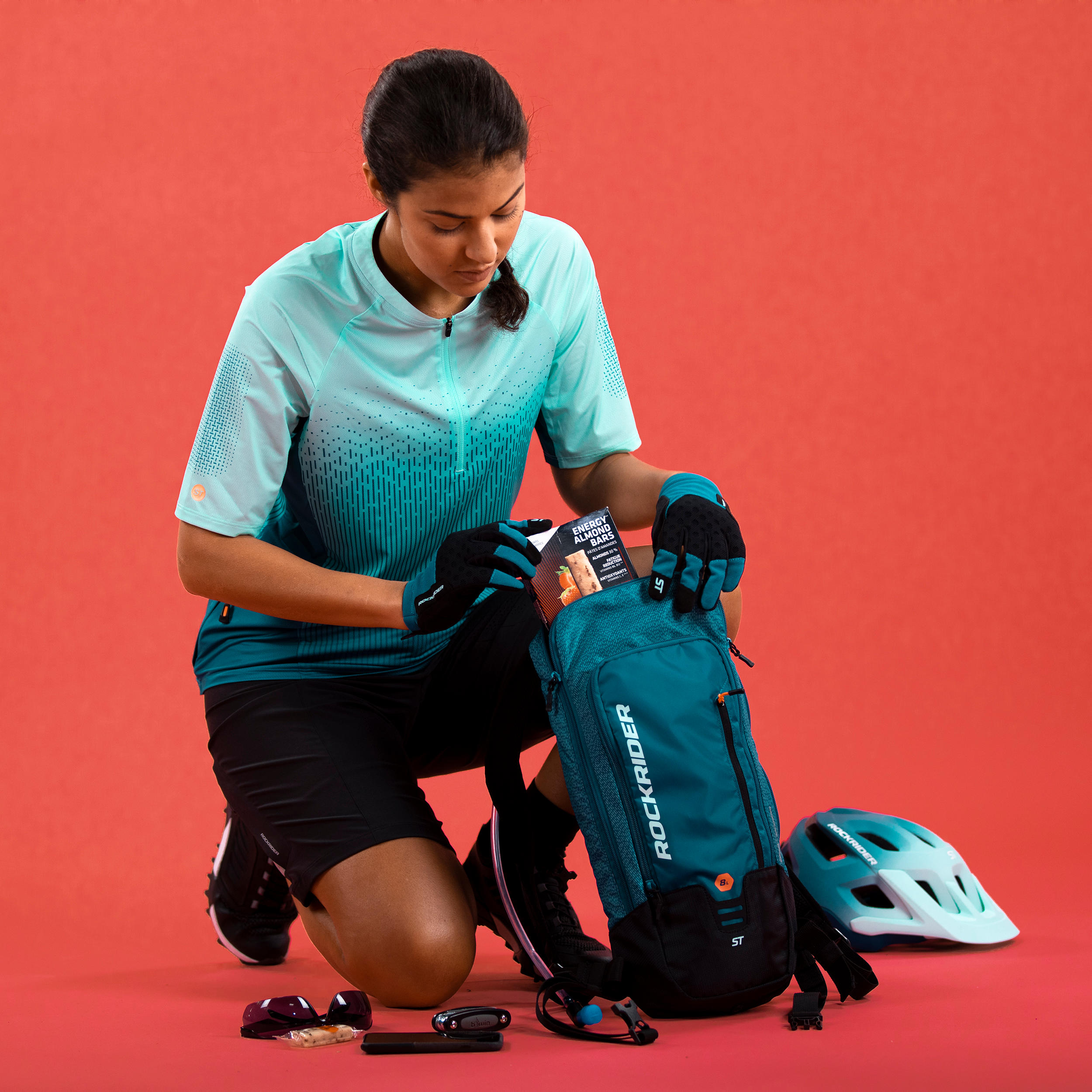 Women's Short-Sleeved Mountain Bike Jersey ST 500 - Turquoise 10/10