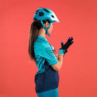 Women's Short-Sleeved Mountain Bike Jersey ST 500 - Turquoise/Navy