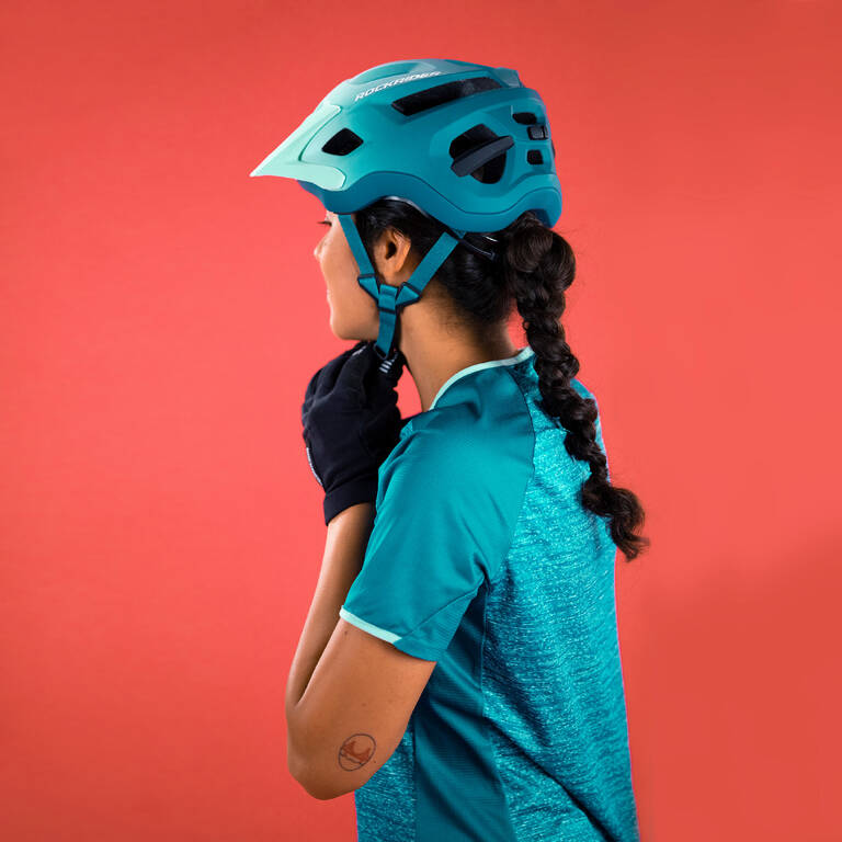 Women's Short-Sleeved Mountain Bike Jersey ST 100 - Turquoise