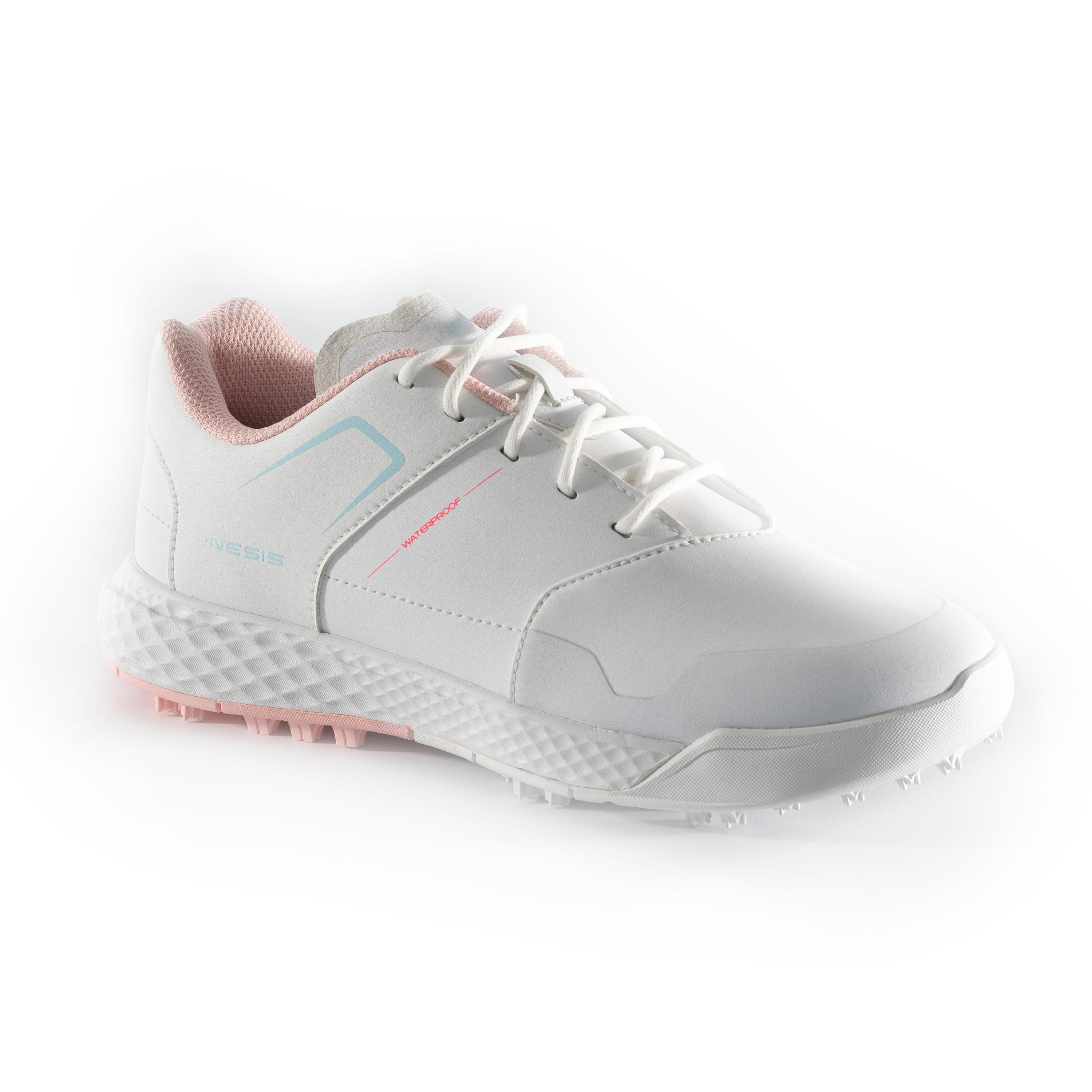 chaussures golf grip waterproof fille - blanc et rose - inesis