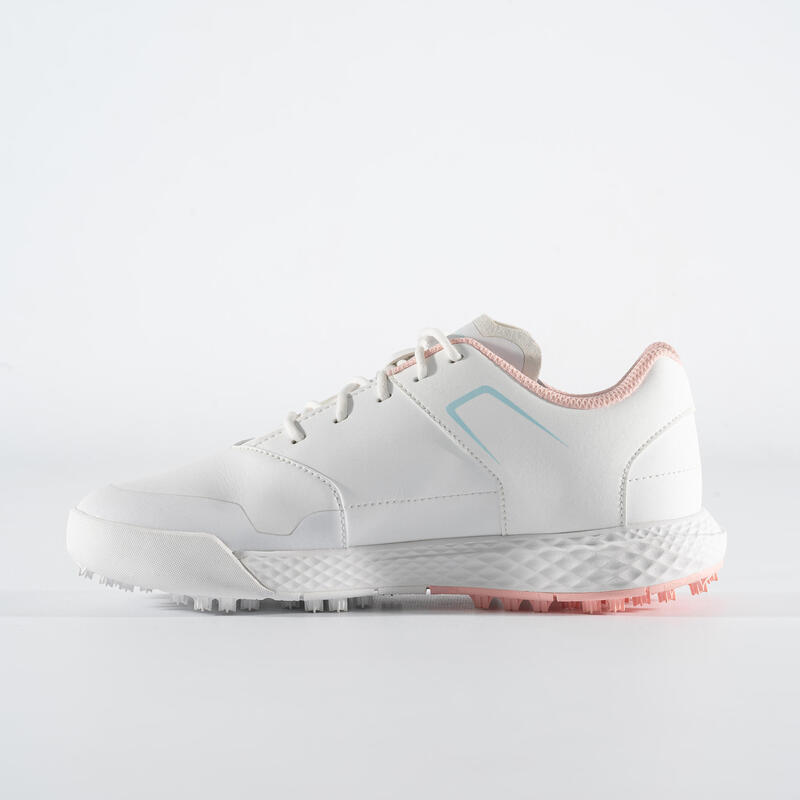 女童款防水高爾夫球鞋－白色／粉紅色