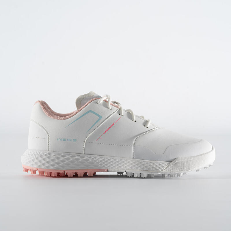 CHAUSSURES GOLF GRIP WATERPROOF FILLE - BLANC ET ROSE