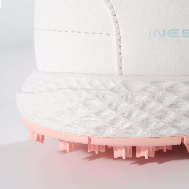 女童款防水高爾夫球鞋－白色／粉紅色