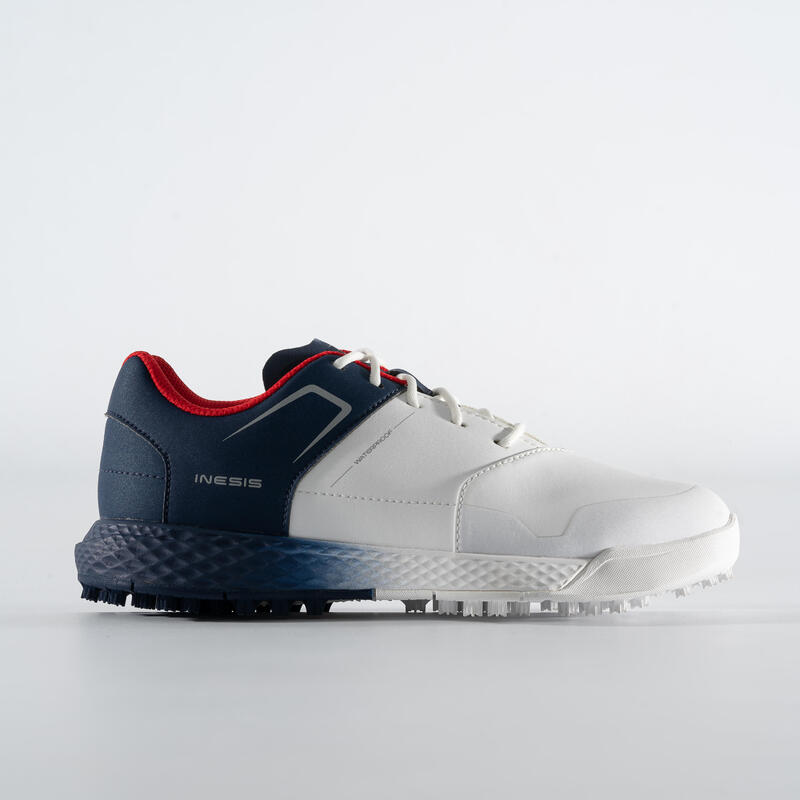 Waterdichte golfschoenen voor jongens grip wit en blauw