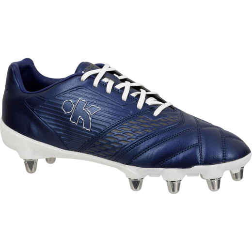 
      Chaussure rugby 8 crampons adulte terrains gras Density 300 SG bleu et blanc
  