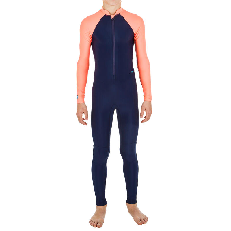 UV-Schwimmanzug langarm Kinder UV-Schutz 50+ Combi -dunkelblau/koralle
