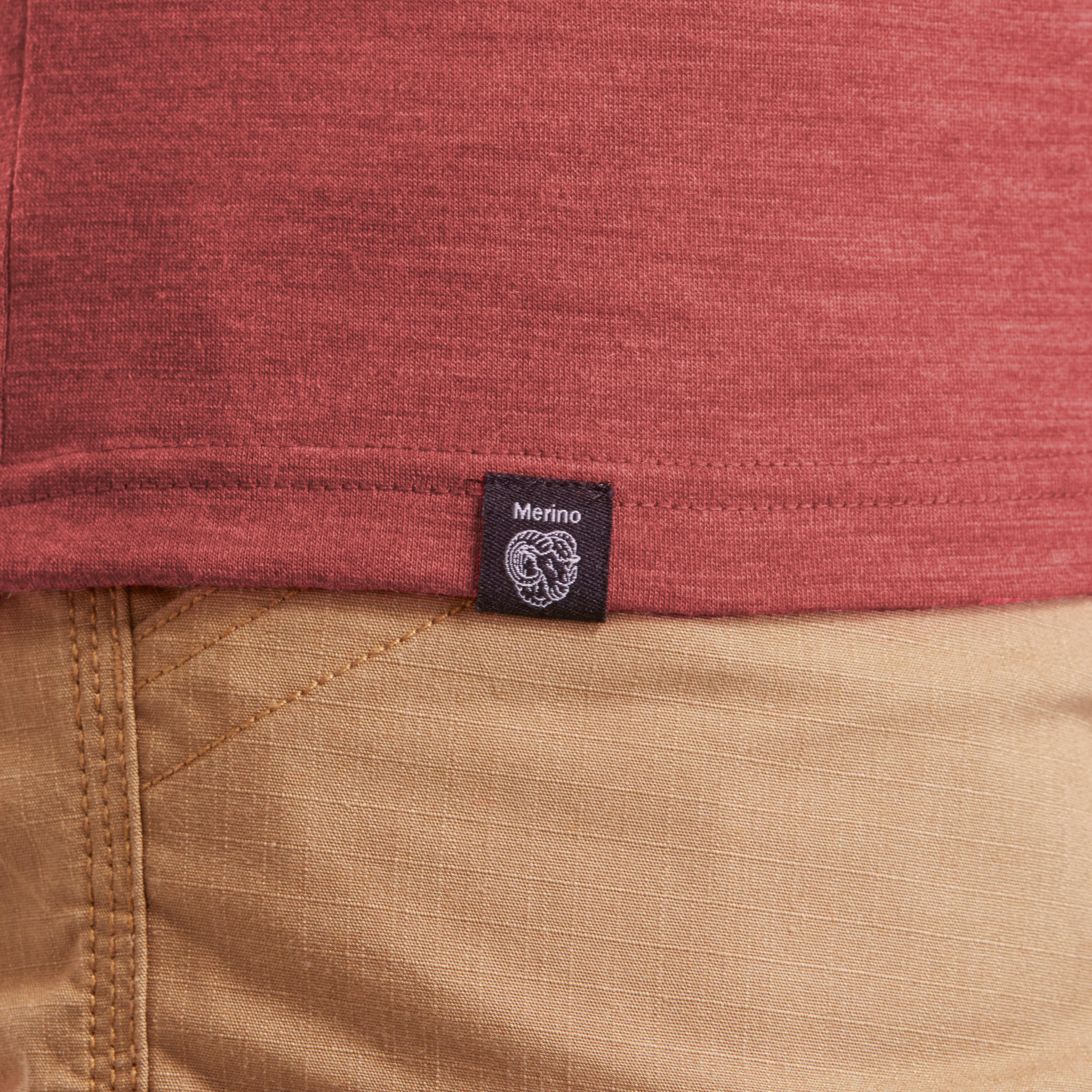 Men's Merino wool trekking travel polo shirt - TRAVEL 500 - red 7/11