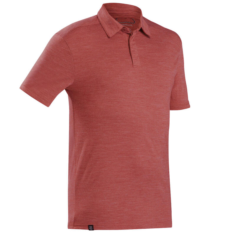 Polo laine mérinos de trek voyage - TRAVEL 500 rouge homme