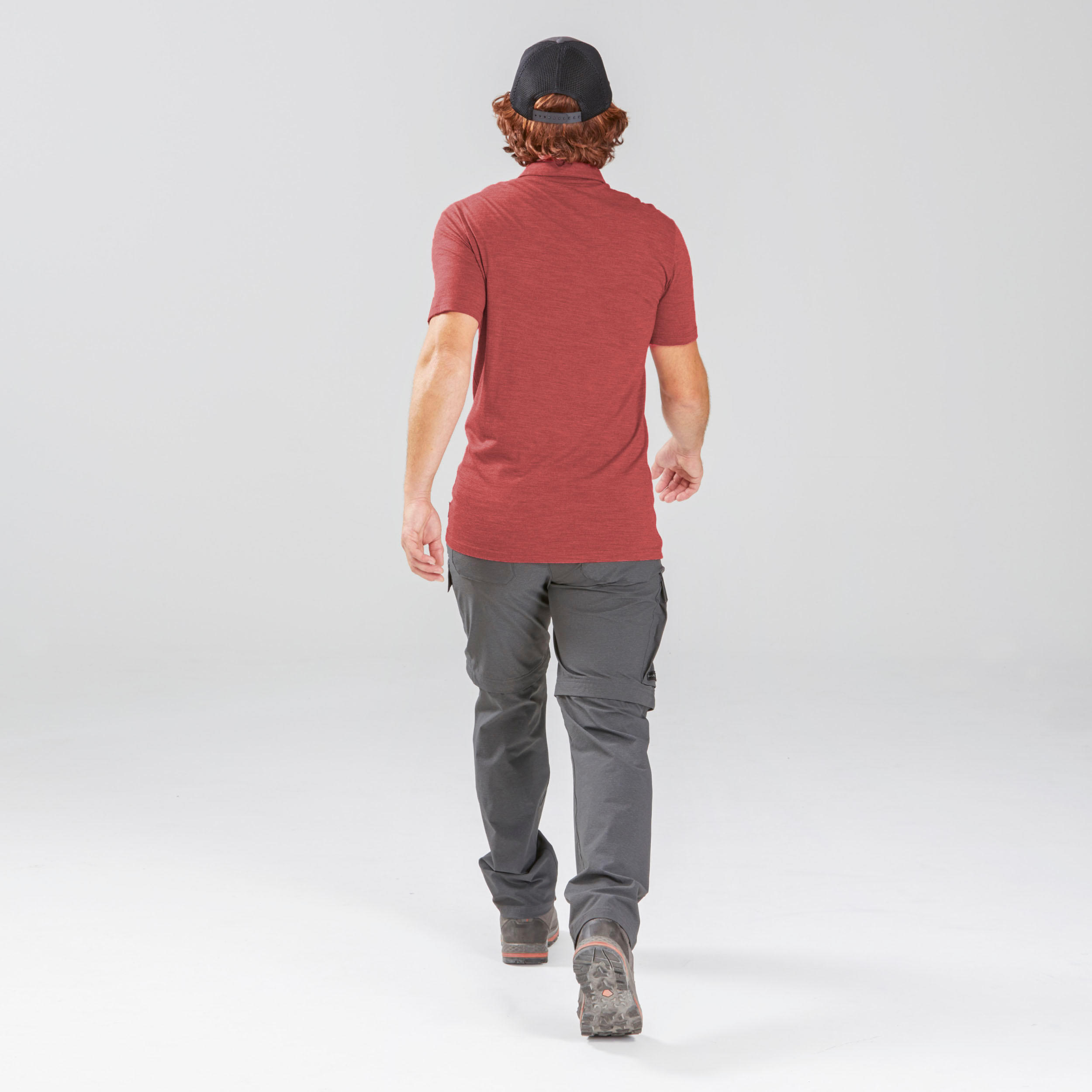 Men's Merino wool trekking travel polo shirt - TRAVEL 500 - red 3/11