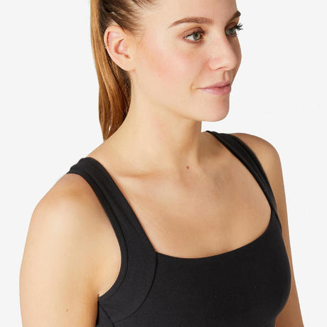 Brassière de Sport en Coton Femme Noir | Domyos by Decathlon