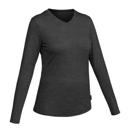 Women's Trekking Merino Wool T-Shirt - TRAVEL 500 Grey