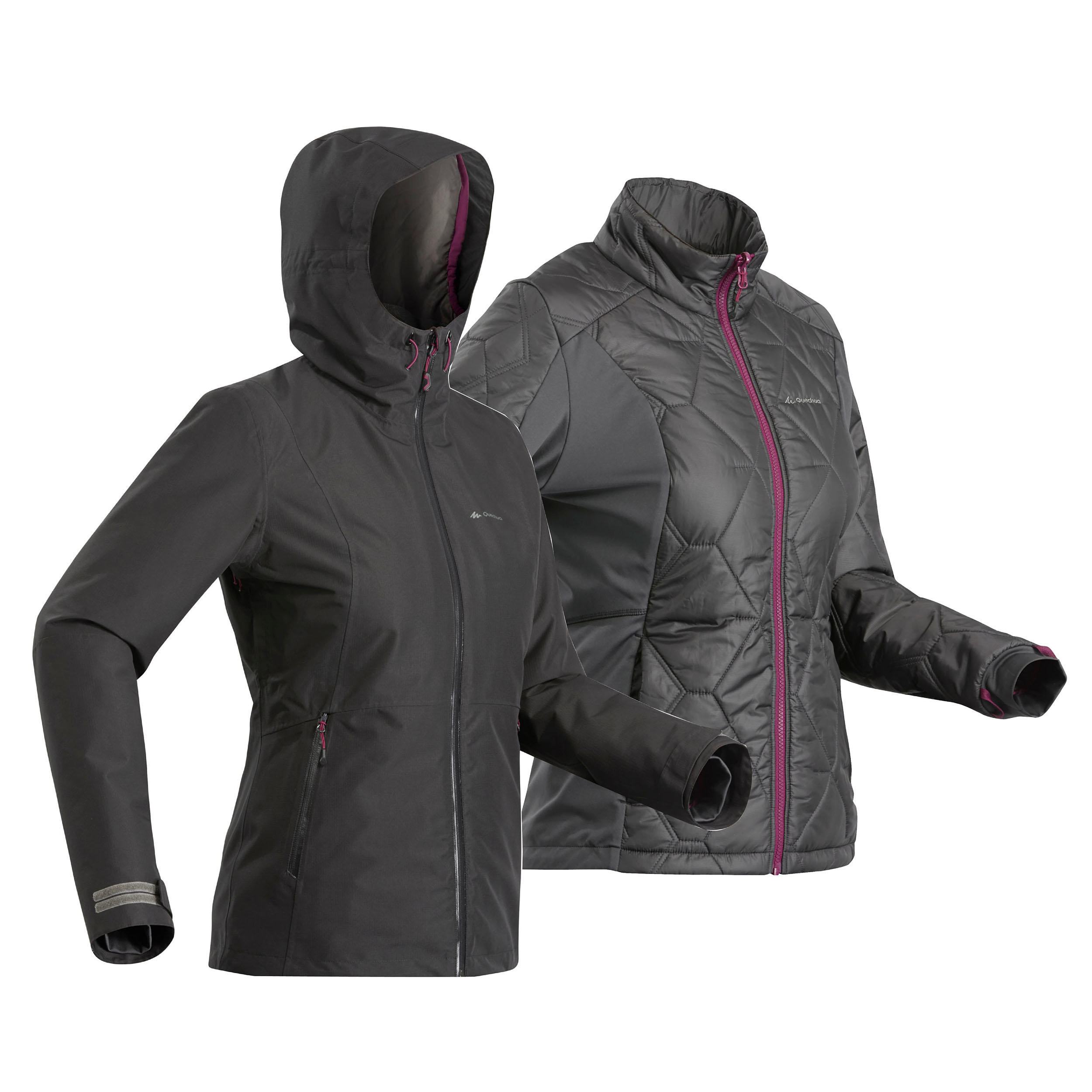 Women's RainWarm 500 3in1 hiking jacket Pine FORCLAZ Decathlon