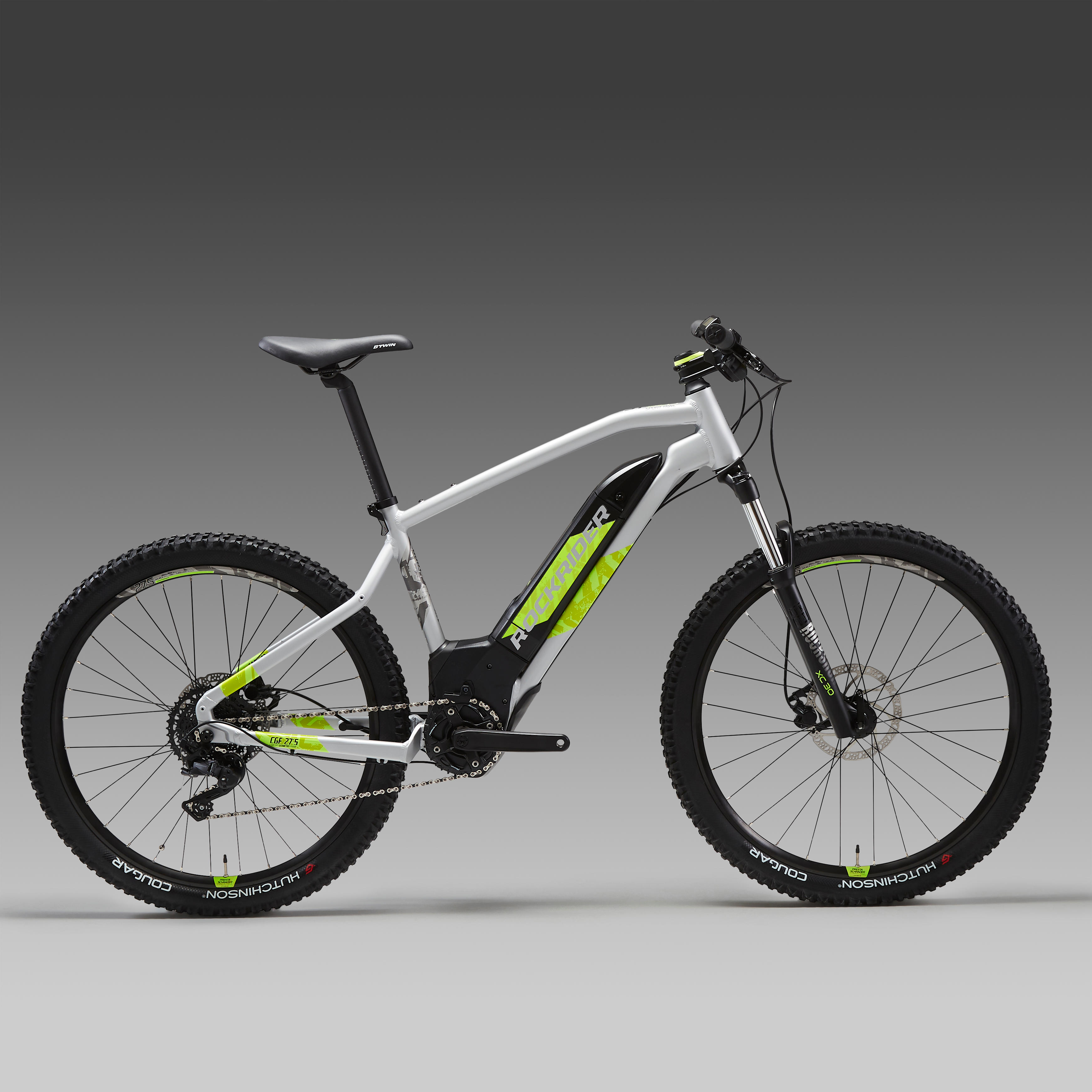 27.5 Inch Electric Mountain Bike E ST 520 Grey Yellow ROCKRIDER Decathlon