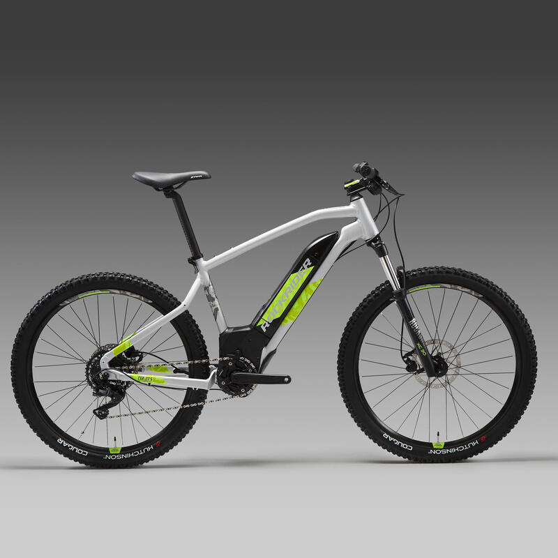 Bicicleta eléctrica de montaña 27,5" Rockrider Ebike ST 520 gris amarillo