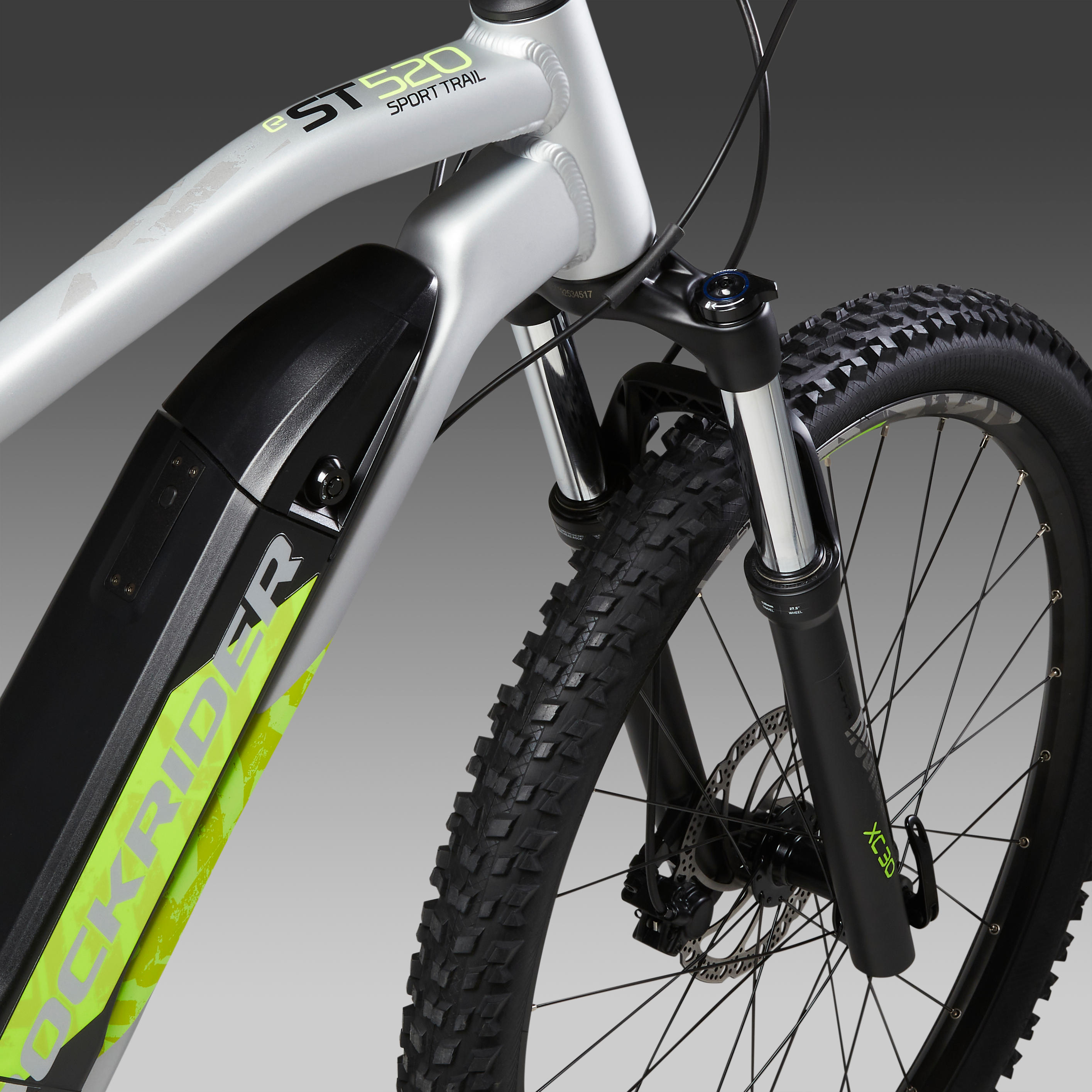 27.5 Inch Electric Mountain Bike E ST 520 Grey Yellow ROCKRIDER Decathlon