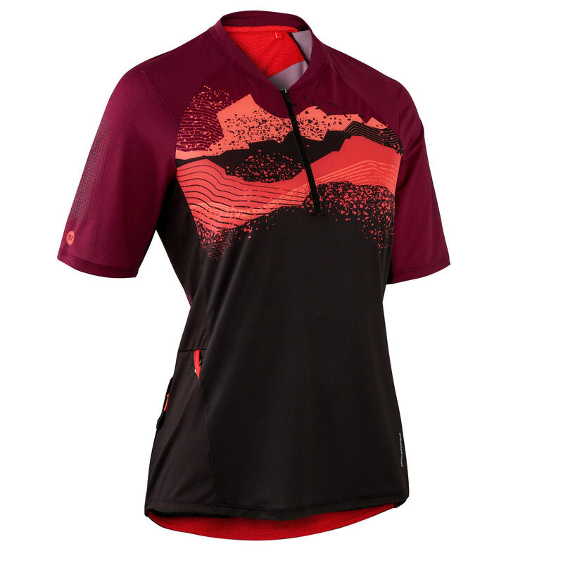 MAILLOT CICLISMO MTB MANGA CORTA MUJER ROCKRIDER ST 500 VIOLETA NEGRO