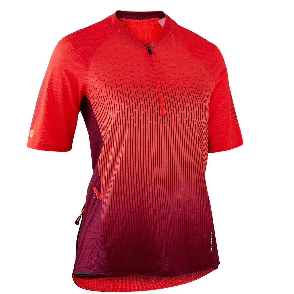 Women's short-sleeved mountain bike jersey st 500 - plum