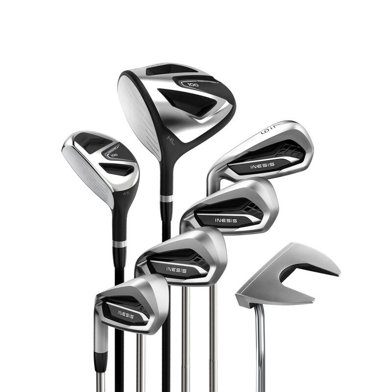 Golfset met 7 clubs voor volwassenen 100 linkshandig maat 2 staal