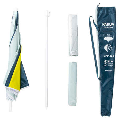 Beach Parasol 2-Person UPF50+ PARUV Windstop - Turquoise Yellow Dark Green