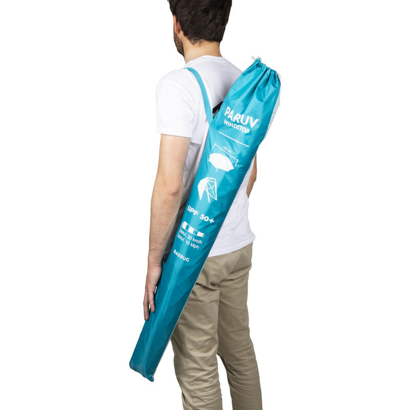 Parasol de plage PARUV Windstop bleu turquoise orange UPF50+ 2 places