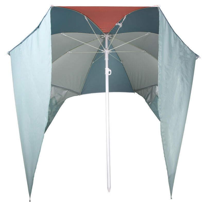 Parasol de plage PARUV Windstop bleu turquoise orange UPF50+ 2 places