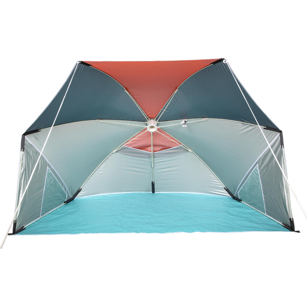 Parasol Abri plage solaire Iwiko 180 menthe gris orange UPF 50+ 3 places