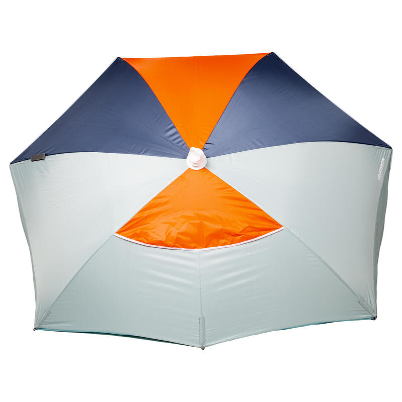 Parasol Abri plage solaire Iwiko 180 menthe gris orange UPF 50+ 3 places