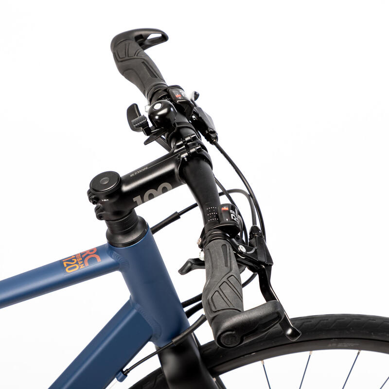 Racefiets voor recreatief fietsen RC120 flat bar schijfremmen marineblauw oranje