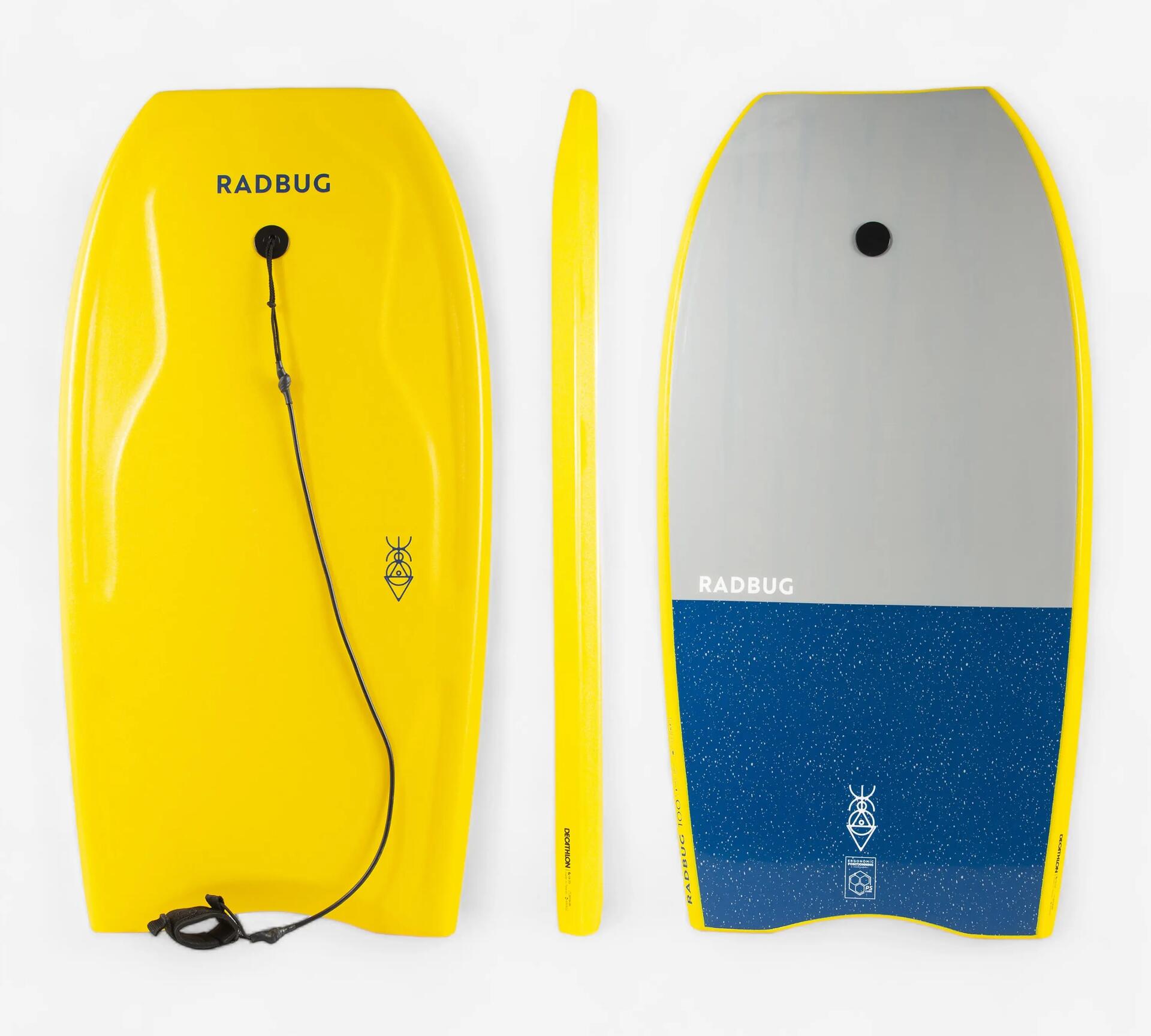 100 bodyboard with wrist leash - Yellow