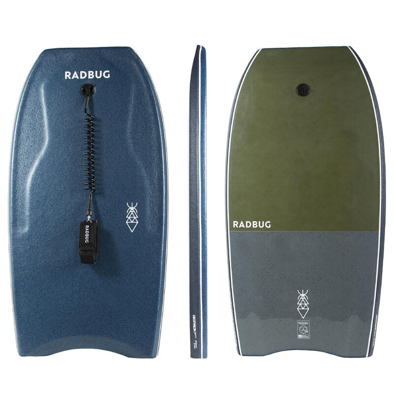 Bodyboard 500 bleu kaki avec leash biceps