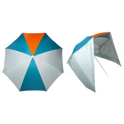 Sombrilla de playa con paravientos azul turquesa naranja upf50+
