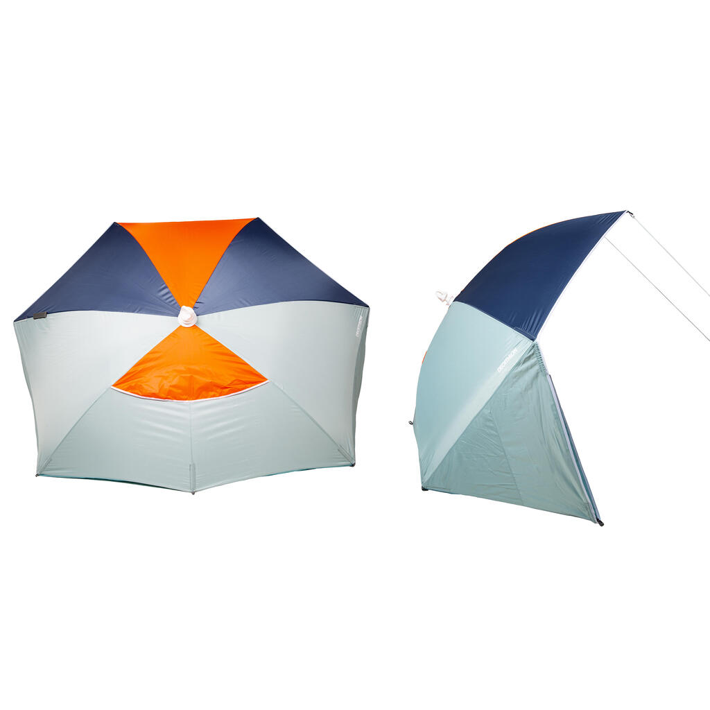 Parasol Abri plage solaire Iwiko 180 menthe gris orange UPF 50+ 3 places