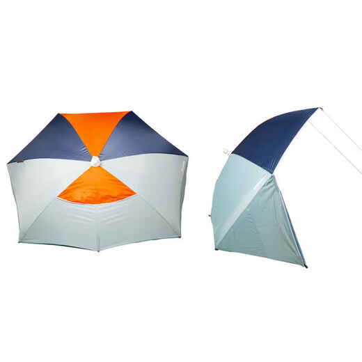 
      Parasol Abri plage solaire Iwiko 180 menthe gris orange UPF 50+ 3 places
  